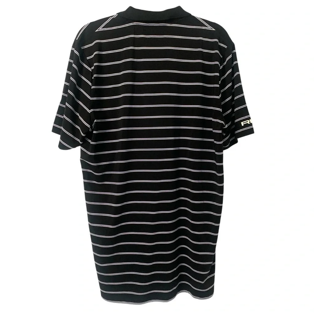 RLX Ralph Lauren Men’s Medium Black Striped Collared Casual Golf Polo Shirt